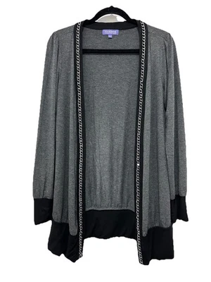 Cárdigan Vivienne Tam gris/negro tejido frente abierto detalle de eslabones de cadena para mujer talla S Foto 1 de 4