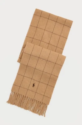 NUEVO CON ETIQUETAS Polo Ralph Lauren CAQUI TOSTADO Y MARRÓN Ventana Mezcla Lana Bufanda Foto 1 de 4