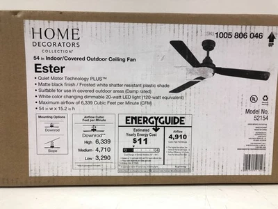Home Decorators Ester 54 in. LED Indoor/Outdoor Black Ceiling Fan (OPEN) - Image 1 of 3