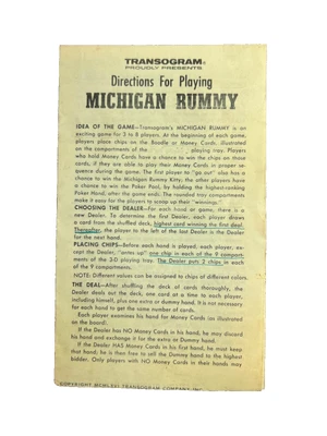 Vintage 1966 Transogram Michigan Rummy Game DIRECTIONS FOR PLAYING ONLY - Image 1 of 4