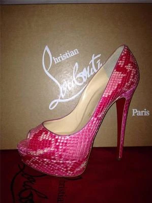 Christian Louboutin LADY PEEP 150 Python Platform Heels Pumps Shoes Rose $1795 - Image 1 of 4