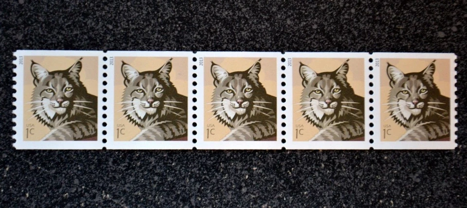 2013USA #4802 1c Bobcat Coil - Strip of 5  Mint  NH     .01 cent - Image 1 of 1