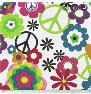 NEW~Fabric~Knit~Cotton~KNT~Peace/Floral~White/Green/Pink/Blue/Yellow~Trendy - Picture 1 of 2