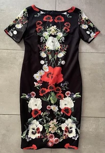 Teaberry Black Floral Short Sleeve Pencil Dress Size 10 - Picture 1 of 2