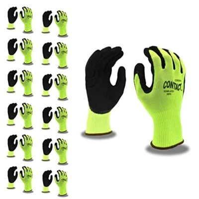 SAFETY, CROWD CONTROL, ROPE Cordova 3991 Contact Gloves, 13-Gauge, Hi-Vis Green Nylon Shell, Black Foam Lat