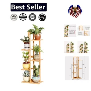 Stylish Rattan & Bamboo Plant Rack - Holds 6 Pots, Perfect for Gardens/Balconies - Picture 1 of 8