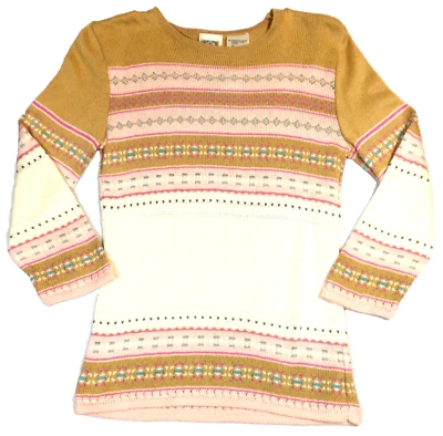 油性女式毛衣 XS 码粉彩 Fair Isle 圆领 3/4 袖全新带标签 MSRP $178 — 第 1/4 张图片