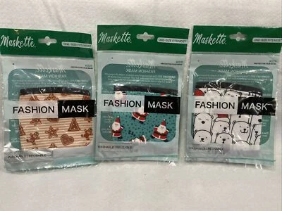 Lot Of 6 Maskette Fashion Masks One-Size Fits Most Washable/Reusable Christmas - Image 1 of 4