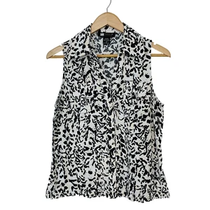 Carole Little Top Damen M Leinenmischung Animal Print schwarz weiß ärmellos Reise - Bild 1 von 9