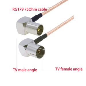 RG179 Kabel 75 Ohm IEC PAL DVB-T TV Wtyczka do telewizora Gniazdo Kąt prosty Pigtail 15cm - Zdjęcie 1 z 3
