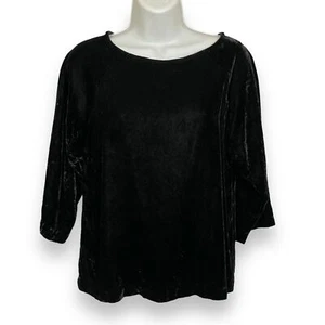 Vintage Crushed Velvet Top 3/4 Sleeves Blouse Semi-Formal Women Black Goth Glam - Picture 1 of 9