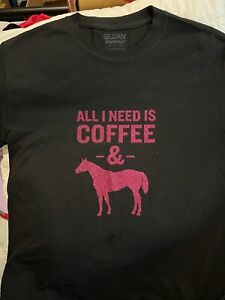 Coffee and horses tshirt for women size small