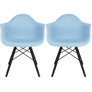 Set of 2 Mid Century Modern Plastic Dining Molded Armchairs Black Wooden Legs - Picture 1 of 51