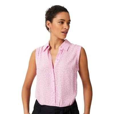 Blusa Hobbs Rosa Claro Branca Bolinhas Gola Esme Sem Mangas Tamanho EUA 8 - Imagem 1 de 4