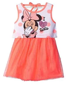 Disney Girls Orange Minnie Mouse I Love Dots Dress with Tulle Skirt - Picture 1 of 1