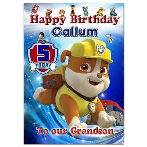 c296; Large Personalised Birthday card; made for any name; PAW Patrol Rubble - Picture 1 of 1