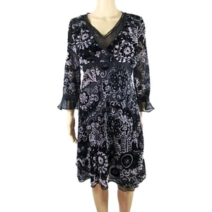 GALLIANO Black & Mauve Velvet Emboss Floral Ruffled Dress Size 32 / 46 - Picture 1 of 12
