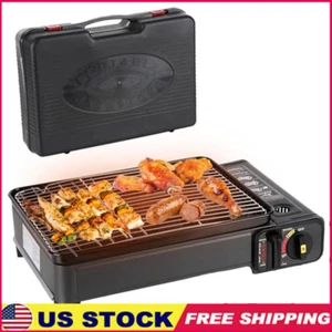 Portable Butane Propane Grill Tabletop BBQ Outdoor Camping Cooking W/ Case New - Picture 1 of 5