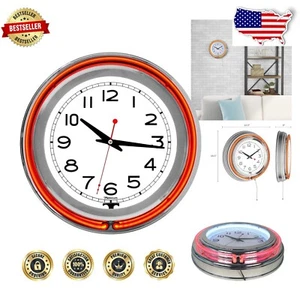 Dual Power Retro Neon Wall Clock – 14" Stylish Design for Indoor/Outdoor Use - Picture 1 of 7