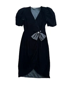 Vintage Cachet Bari Protas Black Velvet Wrap Dress Womens Size 5/6 Small - Picture 1 of 15
