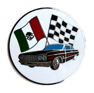 Lowrider Hydraulic Dayton Flag and Impala Metal Chip Emblem | Chrome | 4pc - Picture 1 of 3