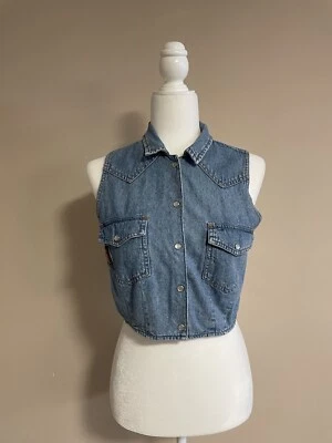 Top Western UNIONBAY Sin Mangas Denim Recortado con Botones Espalda Abierta Años 90 Foto 1 de 4