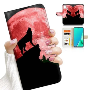 ( For Telstra Essential Pro 3 ) Flip Case Cover AJ23624 Red Moon Wolf - Picture 1 of 7