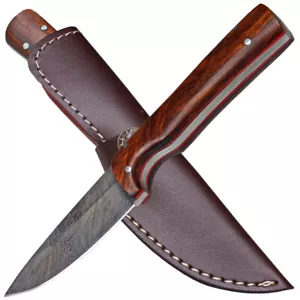 Haller Kleines Damastmesser 176 Lagen Griff m. Palisanderholz Ledersteckscheide - Bild 1 von 5