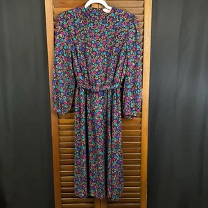 Vintage 80er Lady Carol New York Midikleid Plissee bunt Blumen Gürtel Gr. 14 - Bild 1 von 14