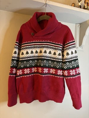 CHILDREN’S PLACE Red Cotton Fair Isle Sweater 5/6 Christmas Trees  - Image 1 of 4