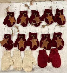 Guanti in maglia primitivi country decorazioni natalizie stelle campane set di 15 - Foto 1 di 6
