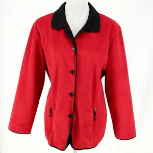 Alfred Dunner Jacket Petites 16P Red Microfiber Black Trim Blazer Zip Pockets - Picture 1 of 14