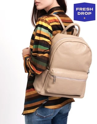 RRP€408 MY CHOICE Leather Backpack Medium Beige Zipped Made in Italy - Image 1 of 4