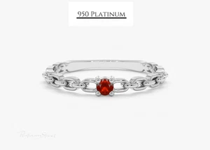 Anillo de cadena de platino 950 esmeralda, rubí y zafiro - piedra solitaria única - Imagen 1 de 5