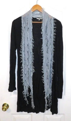 Cárdigan BKE Vintage Mujer Frente Abierto Talla S Encaje Transparente Y2K Suéter Negro Gris Foto 1 de 4