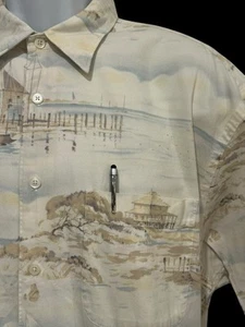 Nautica Men Shirt Camp L XL Cape Cod Shore All Over Print Light Corduroy VTG - Picture 1 of 6