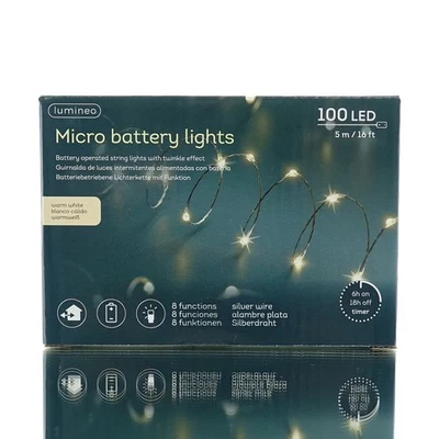 Lumineo Batterie Micro-LED Lichterkette Silberfarben 5 m 100 Lichter - warmweiß - Bild 1 von 4
