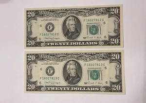 (2) 1990 $20 Twenty Dollar Bill Bills Sequence Sequential Numbers MINT CONDITION - Picture 1 of 10