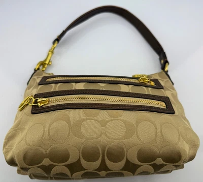Bolso de Mano Coach Poppy Mujer Firma Jacquard Cartera Forro Marrón Foto 1 de 4