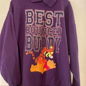 Vintage Purple Disney Winnie the Pooh long sleeve  waffle print material size XL - Picture 1 of 3