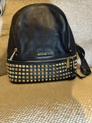 Michael Kors Black Leather Studded Backpack Gold Hardware Excellent Condition - Image 1 of 4