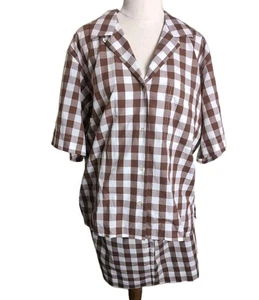 Conjunto de pijama para mujer OROTON marrón guinga algodón talla 12 dos piezas ropa de salón - Imagen 1 de 9