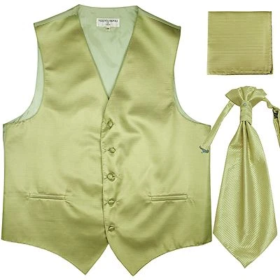 New Men's Horizontal Stripes Tuxedo Vest Waistcoat & Ascot & Hankie Sage formal - Image 1 of 3