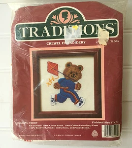 Vintage Traditions Crewel Embroidery Kit Jogging Teddy with Frame SEALED - Picture 1 of 2