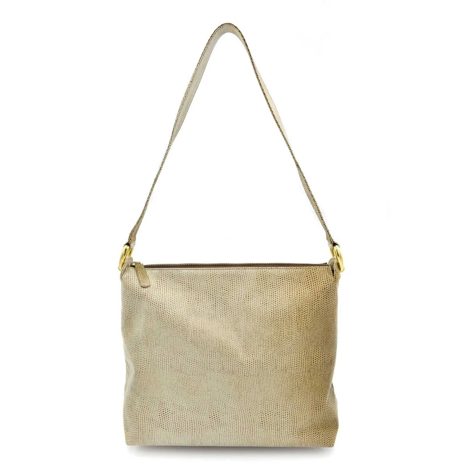 Bolso de hombro de cuero con estampado de piel de reptil bronceado brillante Escada Foto 1 de 4