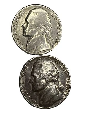 1966 P Jefferson Nickel 2 Coins VERY RARE DARK COLOR LAMINATION ERROR - Image 1 of 4