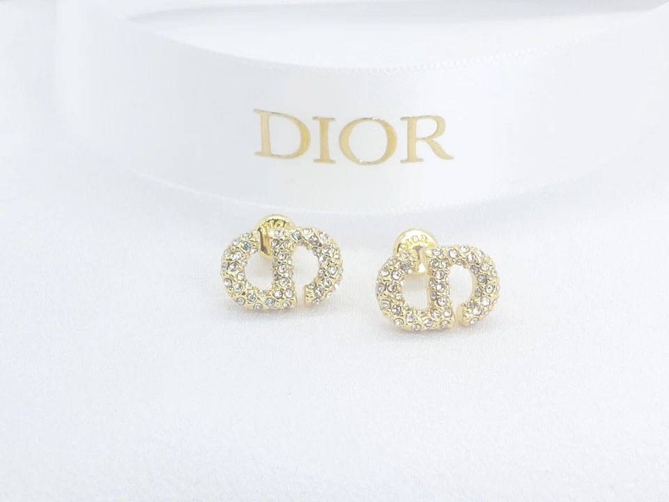 DIOR CD CRYSTAL STUD EARRINGS - Box & Dust Pouch Included - Image 1 of 3