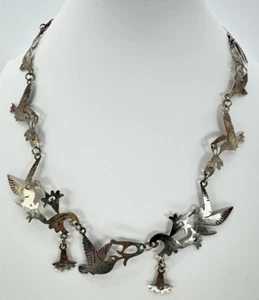 WILD BRYDE Hummingbird Solid Sterling Silver linked Necklace 24" hand hammered - Picture 1 of 9