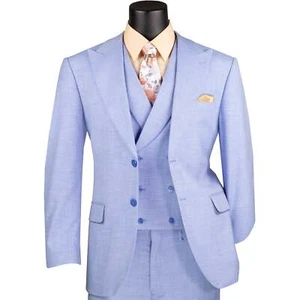 VINCI Men's Light Blue Textured 3pc Modern Fit Suit w/ Adjustable Waist - NEW - Picture 1 of 4