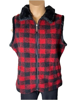 Chaleco Woolrich Negro Rojo Cuadros Polar Piel Sintética Cuello Talla M Foto 1 de 4